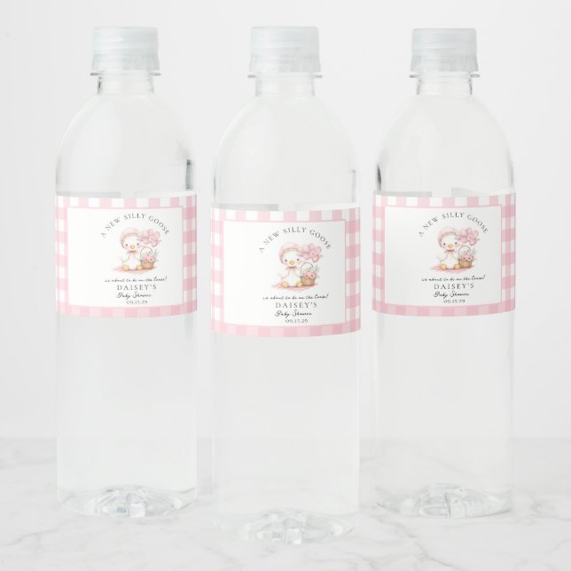 Étiquette Pour Bouteilles D'eau Aquarelle d'oie soie Baby shower fille (Bouteilles)