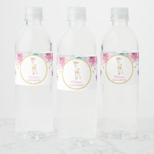 Étiquette Pour Bouteilles D'eau Aquarelle Floral Deer Girl Baby shower