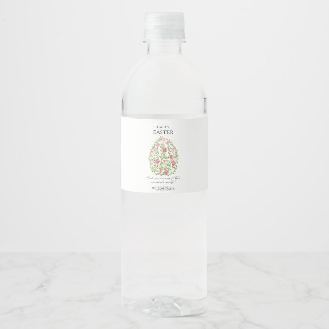 Étiquette Pour Bouteilles D'eau Aquarelle Floral Oeuf de Pâques Joyeux Pâques (Devant)
