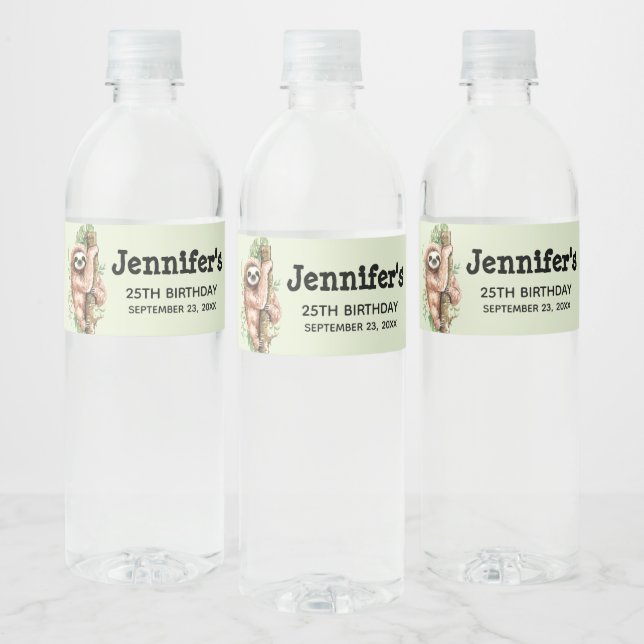 Étiquette Pour Bouteilles D'eau Aquarelle mignonne Sloth & Feuilles tropicaux Anni (Bouteilles)