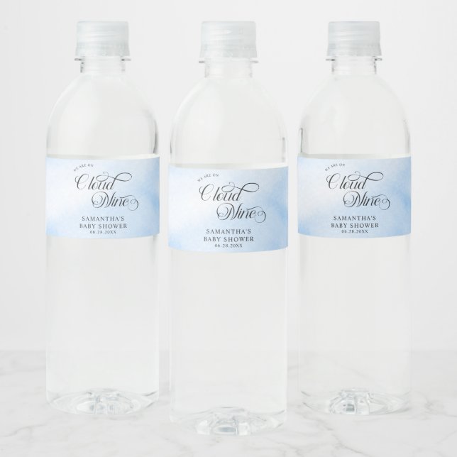 Étiquette Pour Bouteilles D'eau Aquarelle moderne Blue Cloud Neuf Baby shower (Bouteilles)