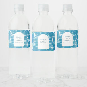 Étiquette Pour Bouteilles D'eau Aquarelle moderne Blue Ocean Beach Mariage