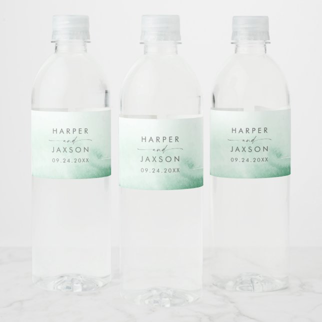 Étiquette Pour Bouteilles D'eau Aquarelle moderne | Mariage vert (Bouteilles)