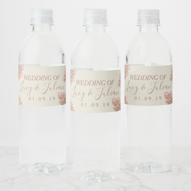 Étiquette Pour Bouteilles D'eau Aquarelle Pampas Mariage peint à la main (Bouteilles)