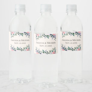 Étiquette Pour Bouteilles D'eau Aquarelle rose et violet Mariage à la frontière fl