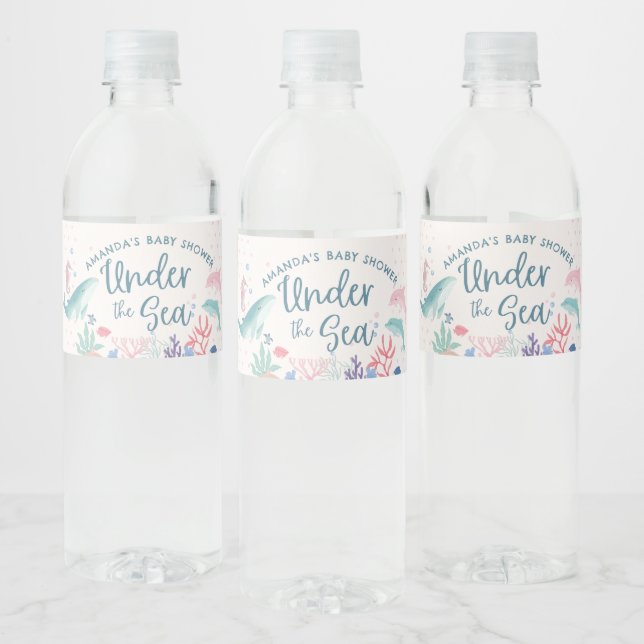 Étiquette Pour Bouteilles D'eau Aquarelle sous le Baby shower marin (Bouteilles)