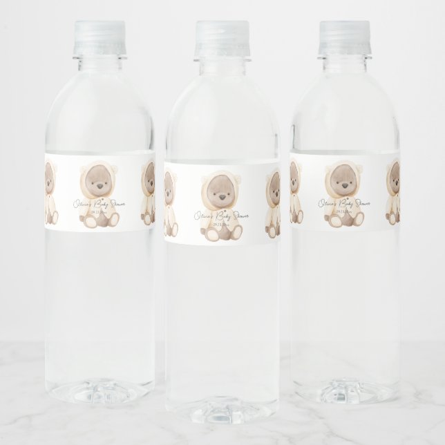 Étiquette Pour Bouteilles D'eau Aquarelle Teddy Bear Baby shower personnalisé (Bouteilles)