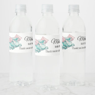 Étiquette Pour Bouteilles D'eau Aquarelle Turquoise Dormir Baby shower Dragon