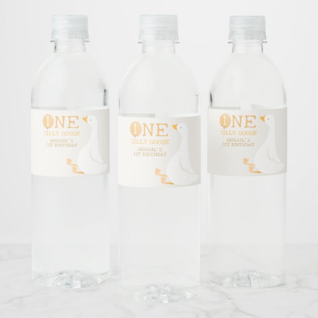 Étiquette Pour Bouteilles D'eau Aquarelle Une oie soie Fleur sauvage 1er anniversa (Bouteilles)