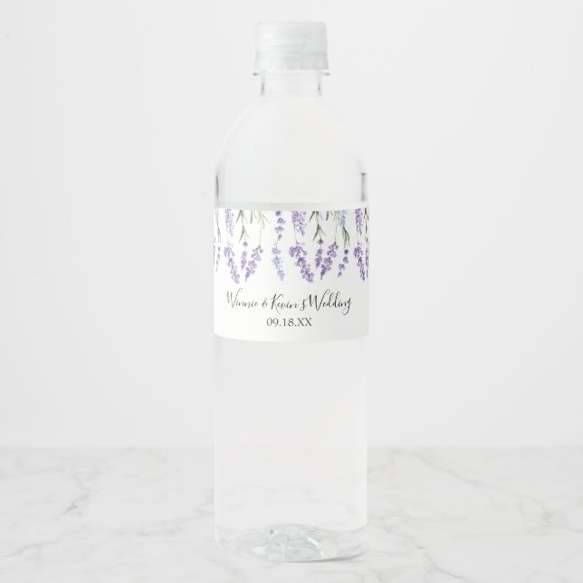 Étiquette Pour Bouteilles D'eau Aquarelle violette lavande (Devant)