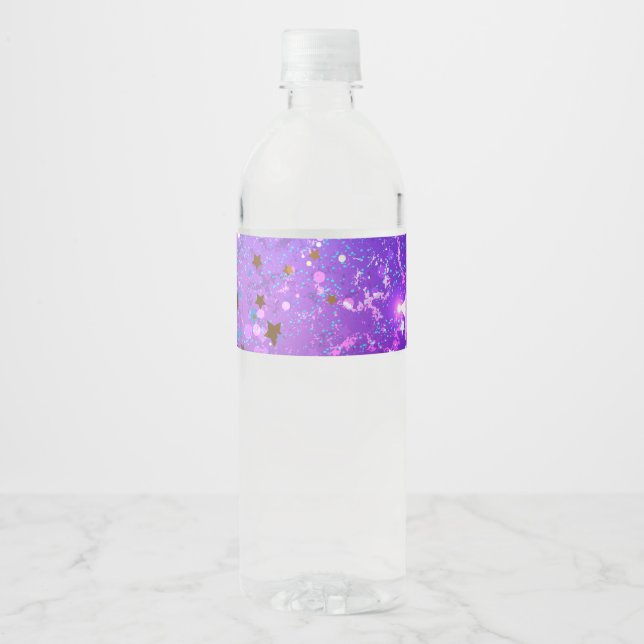 Étiquette Pour Bouteilles D'eau Arrière - plan de feuille violet avec étoiles (Devant)
