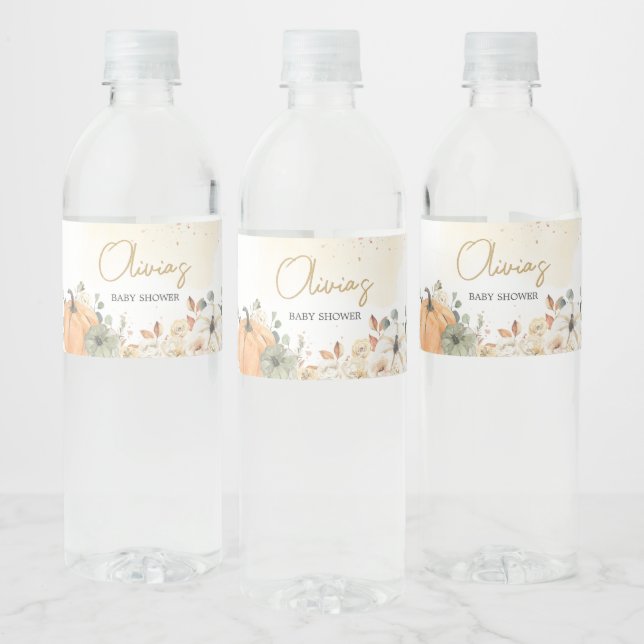 Étiquette Pour Bouteilles D'eau Automne Automne Citrouille Floral Baby shower (Bouteilles)