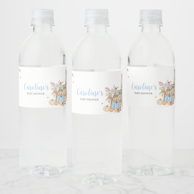 Étiquette Pour Bouteilles D'eau Automne Citrouille bleu automne (Bouteilles)