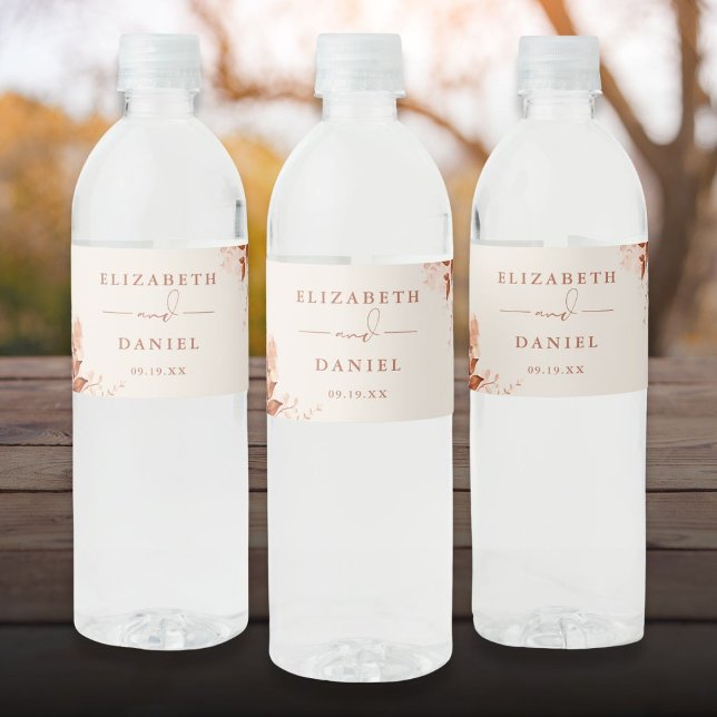 Étiquette Pour Bouteilles D'eau Automne Terracotta Floral Mariage (Autumn Fall Terracotta Floral Wedding Water Bottle Label)