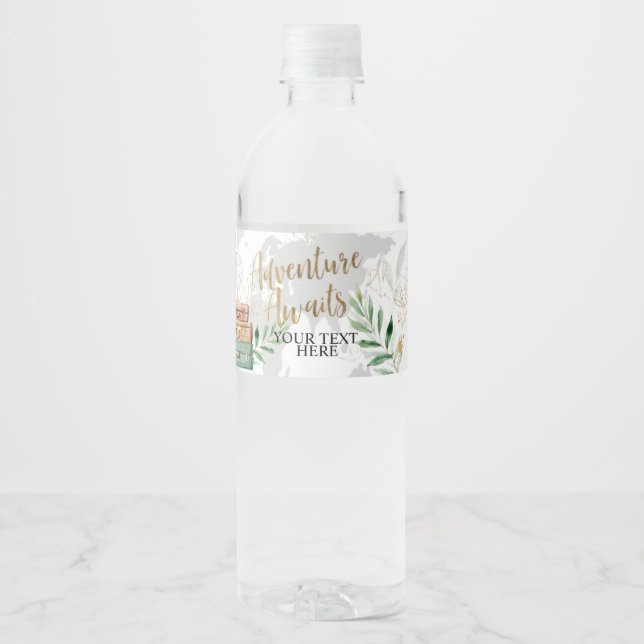 Étiquette Pour Bouteilles D'eau Aventure, Voyage, Carte (Devant)