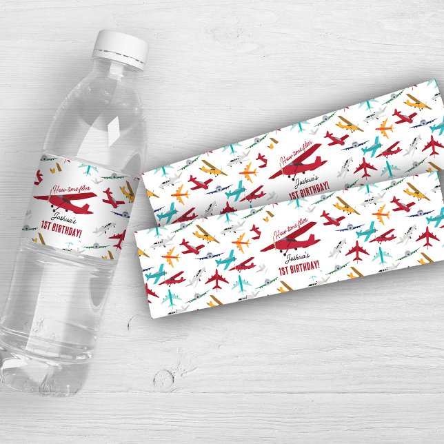 Étiquette Pour Bouteilles D'eau Avion Enfants 1er anniversaire Fête heure vols (Airplane Kids 1st Birthday Party Time Flies Water Bottle Label)