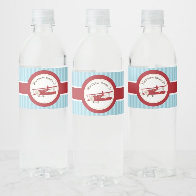 Étiquette Pour Bouteilles D'eau Avion (Vintage) Personnalisé Garçon Anniversaire (Bouteilles)