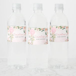Étiquette Pour Bouteilles D'eau Baby shower à ballets floraux rose verdoyant