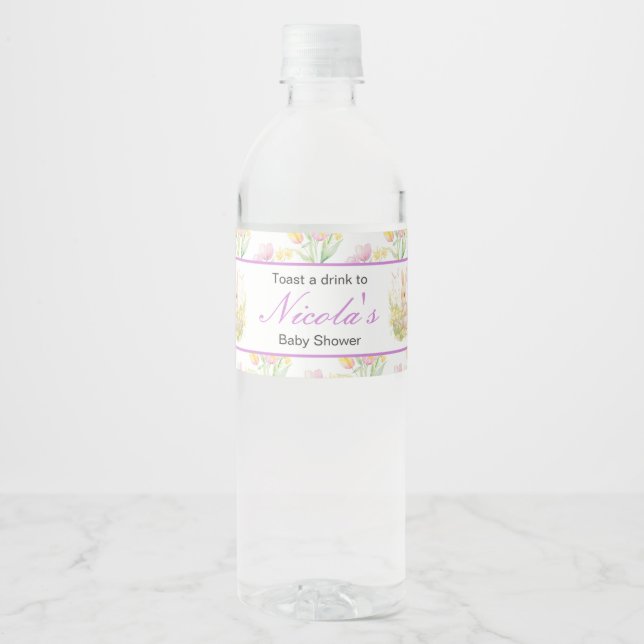 Étiquette Pour Bouteilles D'eau Baby shower à lapin de printemps (Devant)