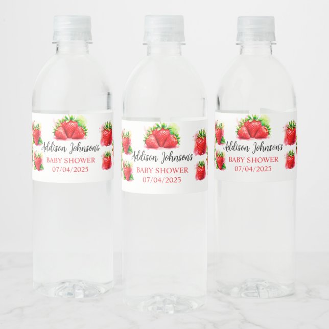 Étiquette Pour Bouteilles D'eau Baby shower aux fraises (Bouteilles)