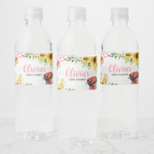 Étiquette Pour Bouteilles D'eau Baby shower barbecue tournesol rose