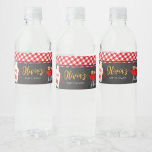 Étiquette Pour Bouteilles D'eau Baby shower BBQ En vichy rouge