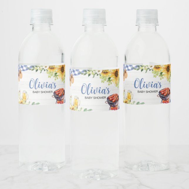 Étiquette Pour Bouteilles D'eau Baby shower BBQ Sunflower bleu (Bouteilles)
