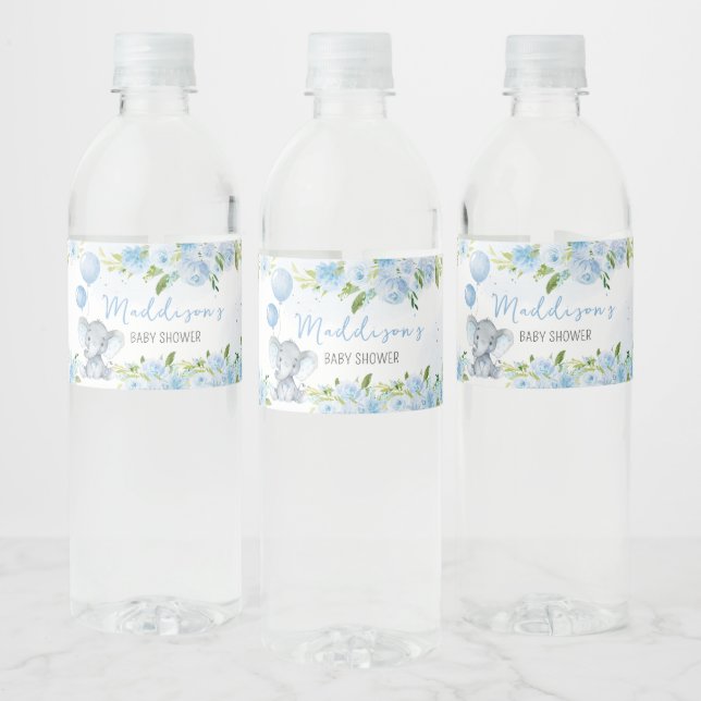 Étiquette Pour Bouteilles D'eau Baby shower Blue Elephant (Bouteilles)