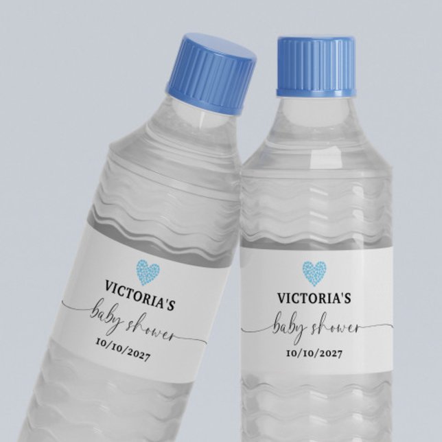 Étiquette Pour Bouteilles D'eau Baby shower Blue Heart (Créateur téléchargé)