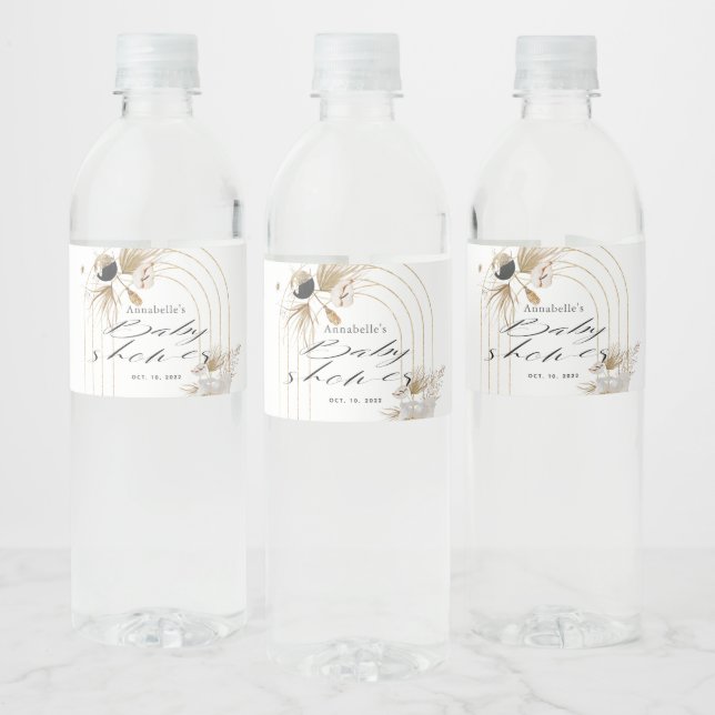 Étiquette Pour Bouteilles D'eau Baby shower Boho Botanical Gold Arches (Bouteilles)