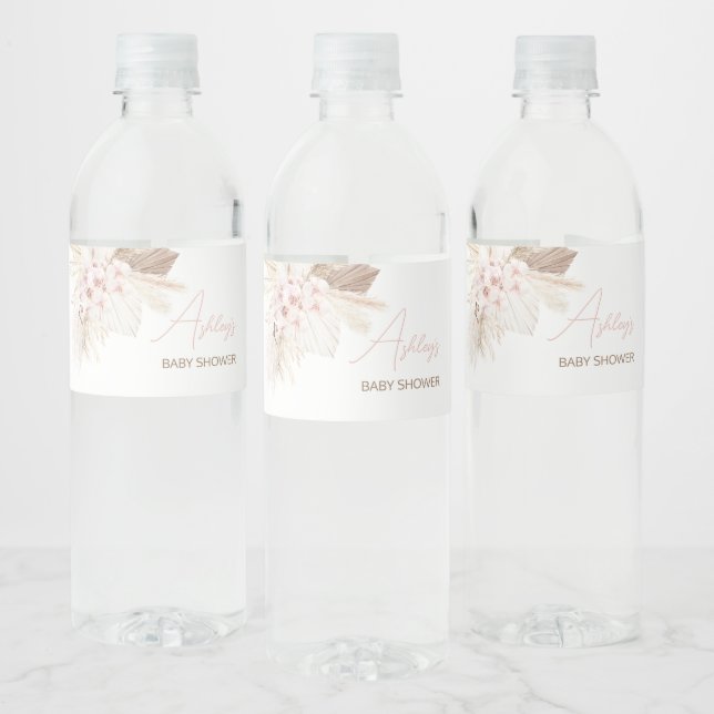 Étiquette Pour Bouteilles D'eau Baby shower Boho Pampas Floral Rose (Bouteilles)
