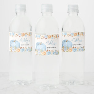 Étiquette Pour Bouteilles D'eau Baby shower Citrouille à fleurs à automne bleu