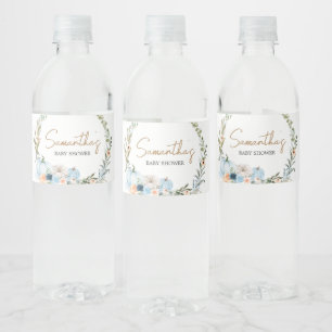 Étiquette Pour Bouteilles D'eau Baby shower Citrouille de fleurs d'automne bleu