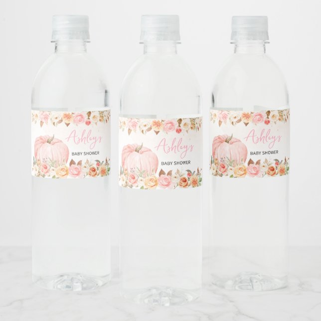 Étiquette Pour Bouteilles D'eau Baby shower Citrouille rose automne (Bouteilles)