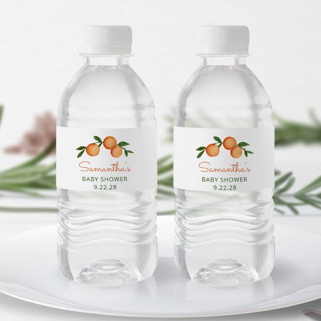 Étiquette Pour Bouteilles D'eau Baby shower d'agrumes de Little Cutie orange (Créateur téléchargé)