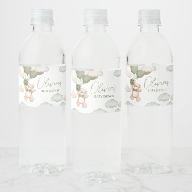 Étiquette Pour Bouteilles D'eau Baby shower d'attente de l'ours vert (Bouteilles)