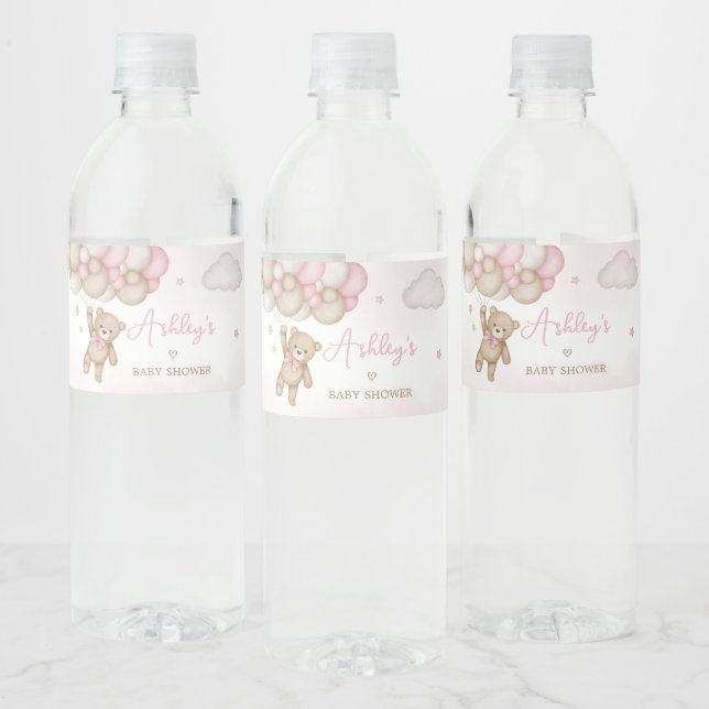 Étiquette Pour Bouteilles D'eau Baby shower de ballon d'ours rose (Bouteilles)