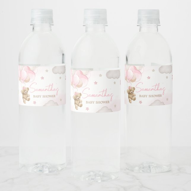 Étiquette Pour Bouteilles D'eau Baby shower de ballon d'ours rose Boho (Bouteilles)