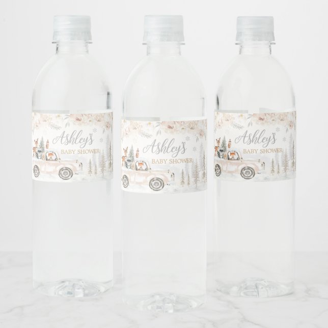 Étiquette Pour Bouteilles D'eau Baby shower de camions Woodland d'hiver (Bouteilles)