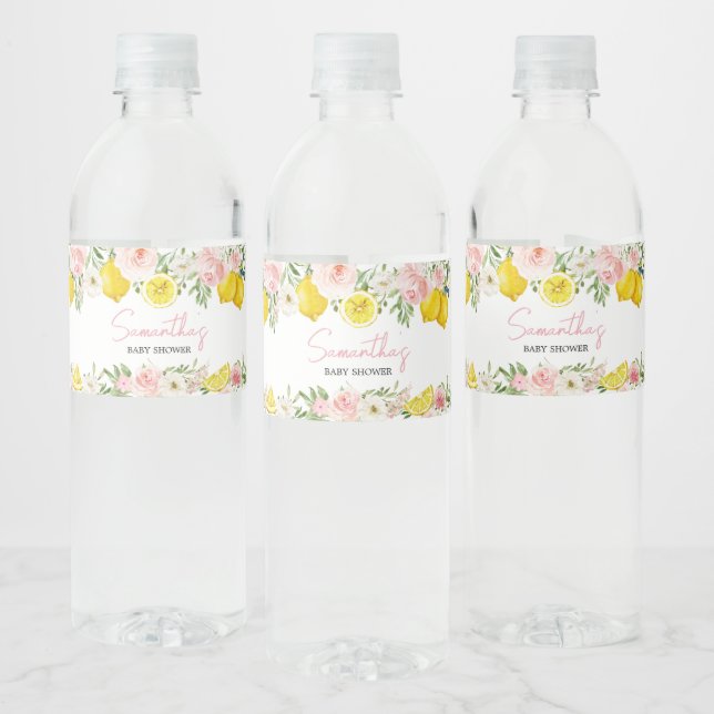 Étiquette Pour Bouteilles D'eau Baby shower de citron rose (Bouteilles)