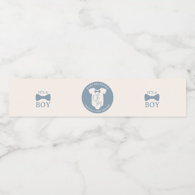 Étiquette Pour Bouteilles D'eau Baby shower de Cravate Dusty Blue Bow (Étiquettes simples)