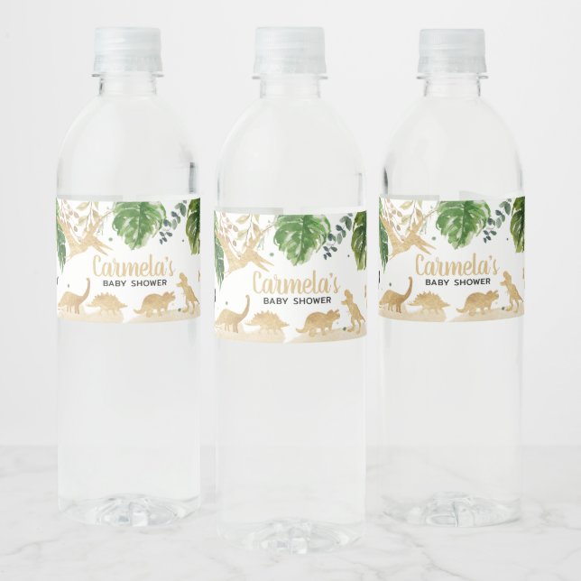 Étiquette Pour Bouteilles D'eau Baby shower de dinosaure d'or (Bouteilles)
