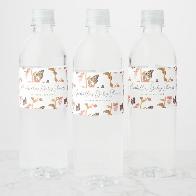 Étiquette Pour Bouteilles D'eau Baby shower de filles papillon rose moderne Boho (Bouteilles)