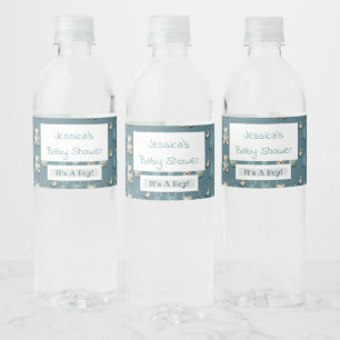 Étiquette Pour Bouteilles D'eau Baby shower de garçon en peluche bleu personnalisé