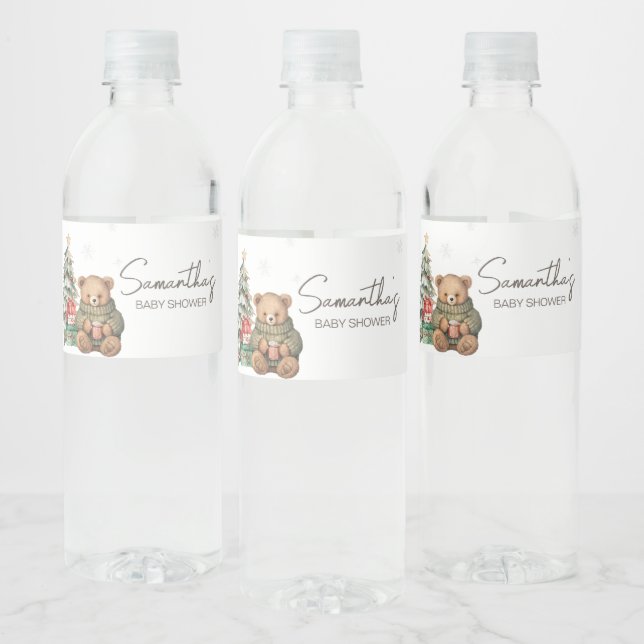 Étiquette Pour Bouteilles D'eau Baby shower de l'ours en peluche d'hiver (Bouteilles)