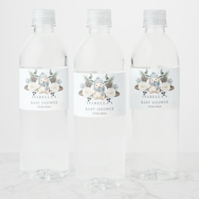 Étiquette Pour Bouteilles D'eau Baby shower de l'ours polaire d'hiver (Bouteilles)