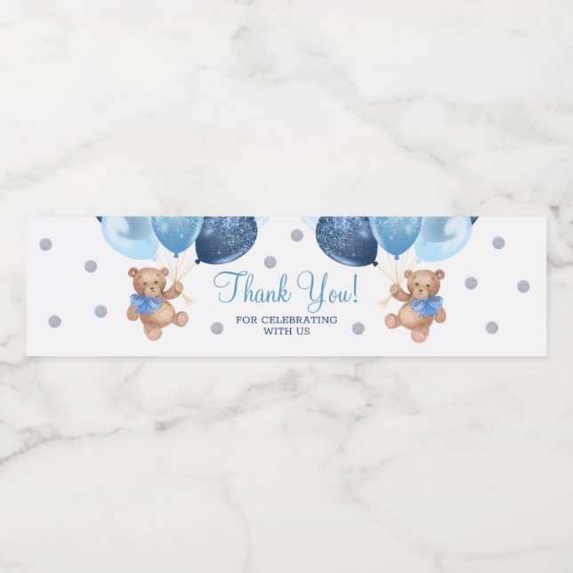 Étiquette Pour Bouteilles D'eau Baby shower de Merci de l'ours en peluche (Étiquettes simples)