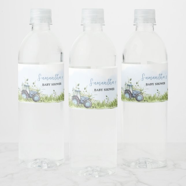 Étiquette Pour Bouteilles D'eau Baby shower de tracteur bleu (Bouteilles)