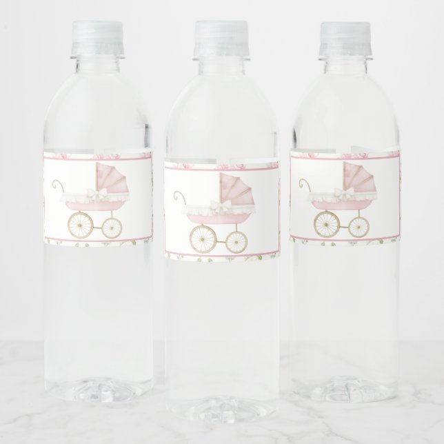 Étiquette Pour Bouteilles D'eau Baby shower de transport floral rose (Bouteilles)