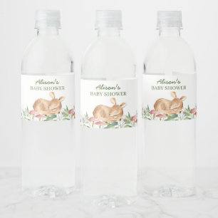 Étiquette Pour Bouteilles D'eau Baby shower de végétation fleurie de cerfs de bo